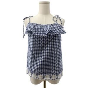 J Crew Shirt Womens Size 0 Blue & White Gingham Sleeveless Popover Top Shirt
